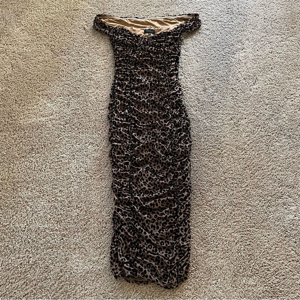 Majorelle Tabitha Ruched Bodycon Midi Dress Leopard Print Size Small - Picture 5 of 14